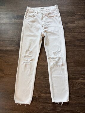 AGOLDE White Distressed Jeans Size 24 High Rise Wide Leg Designer Denim